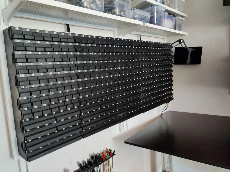 A shelf in an electronic component store with various resistors.