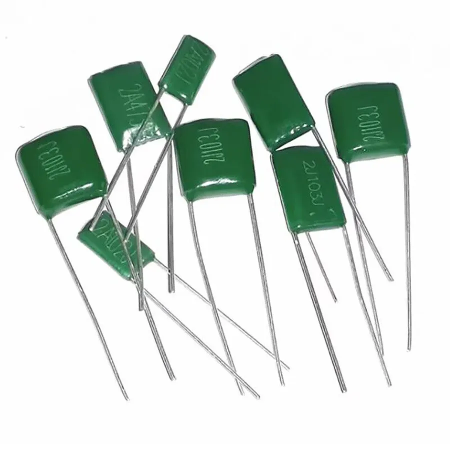 Various shapes and sizes of mylar capacitors.