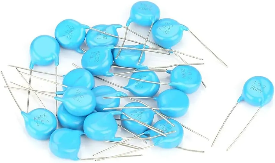Different types of ceramic 1nF capacitors.