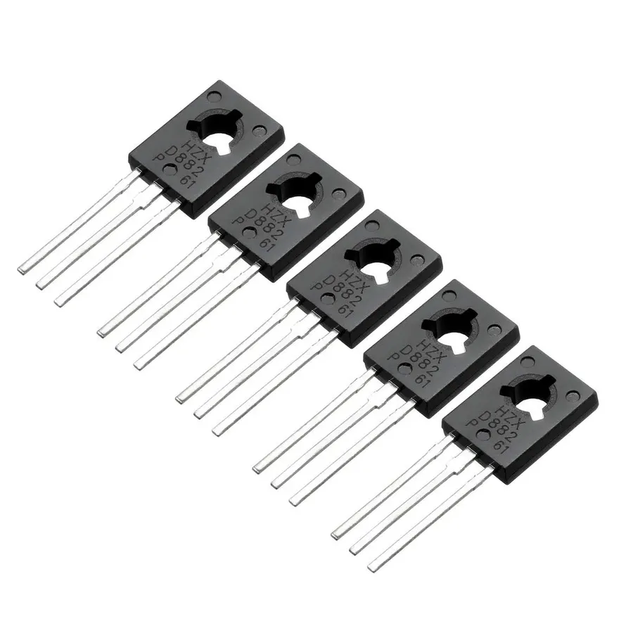 A group of different transistors including a D882.