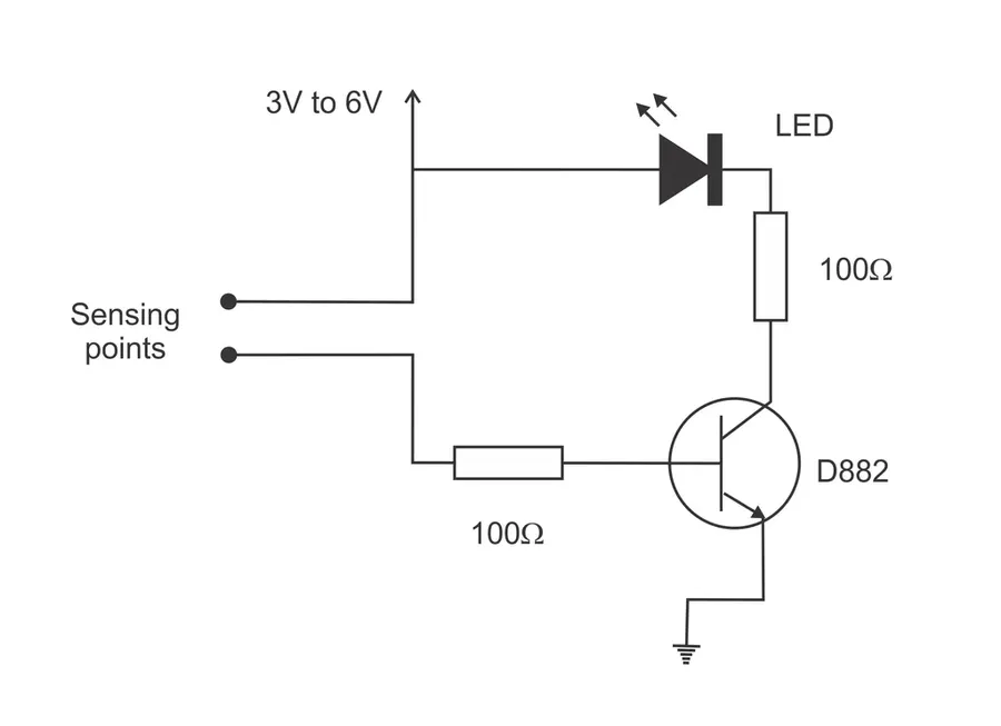 A simple circuit diagram showing the D882 transistor in action.