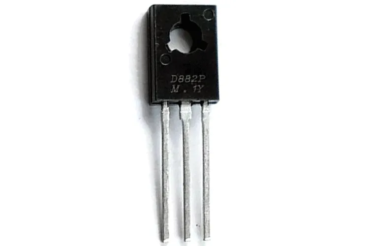A diagram illustrating the pinout of a D882 transistor.