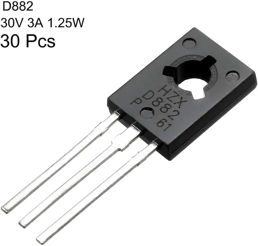 A close-up view of a D882 transistor.