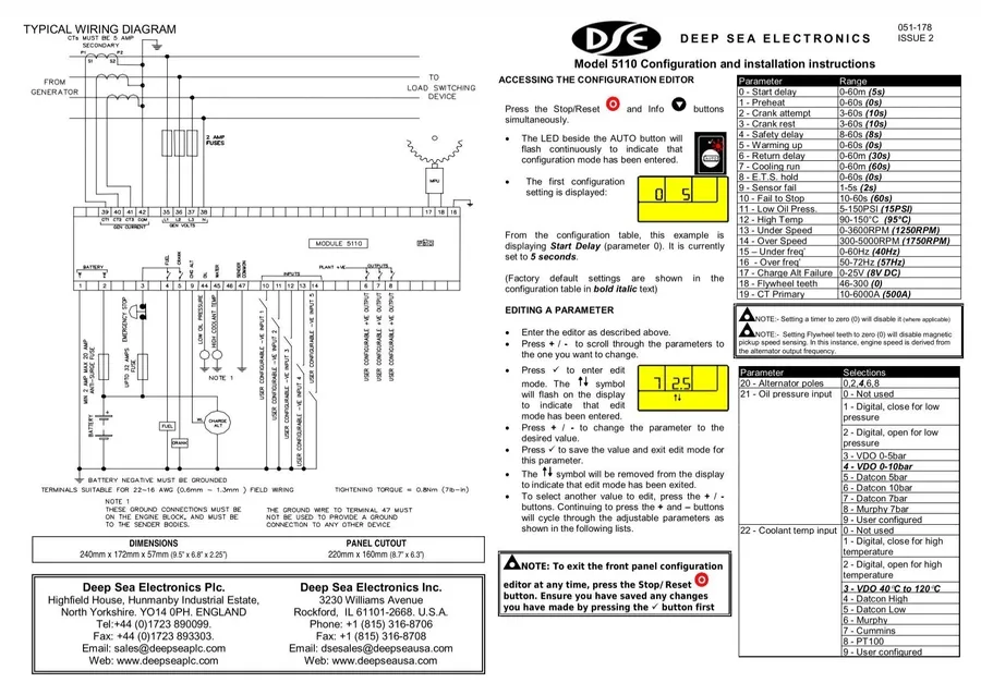 An electrical wiring diagram showing connections to a Deep Sea controller.