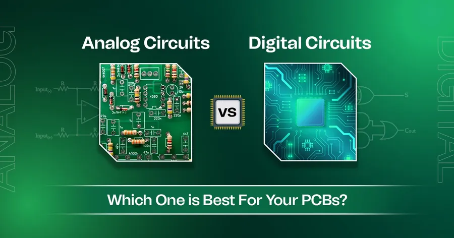 A visual comparison of digital and analog circuit representations.