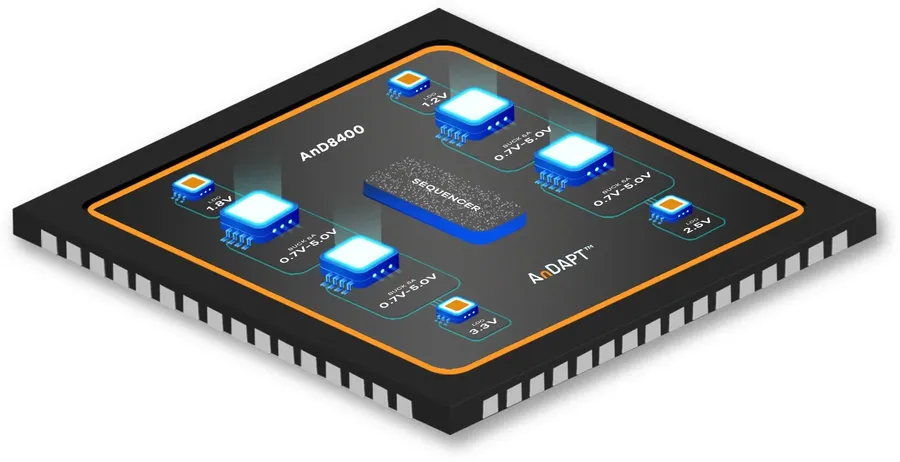A close-up view of a power management IC.