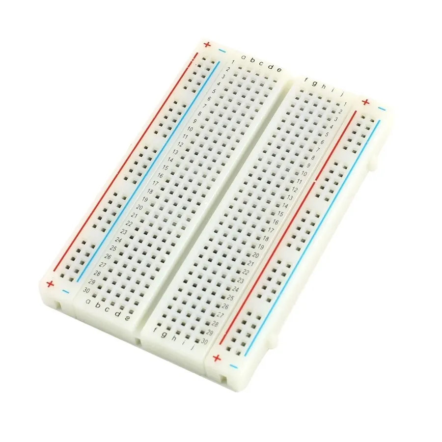 A breadboard with a parallel resistor circuit, ready for testing.