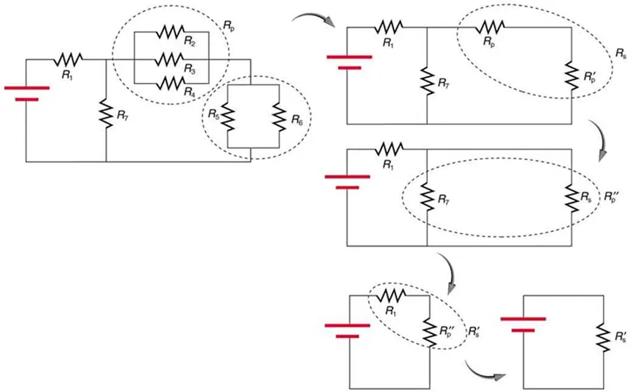 Several resistors wired in a parallel configuration on a breadboard.