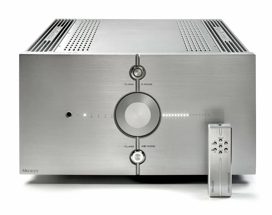 A physical example of an analog audio amplifier used in sound systems.