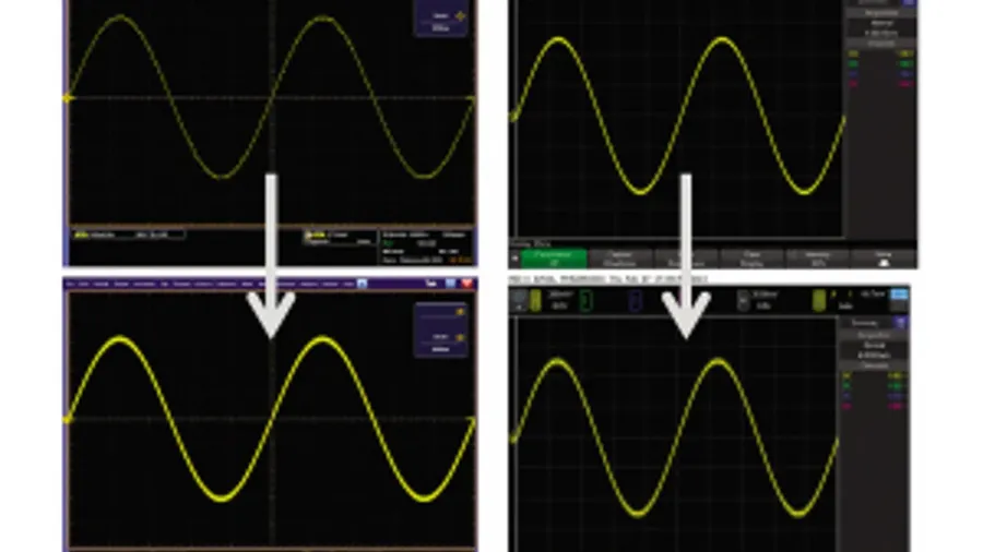 An oscilloscope displaying both an analog and a digital waveform.