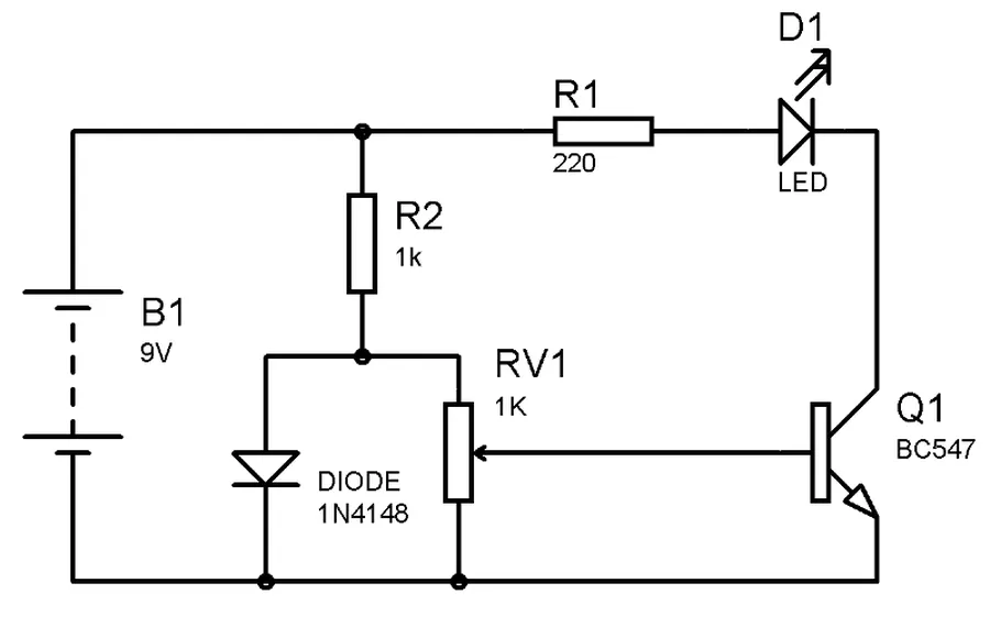 A circuit using a temperature sensor on a breadboard with other supporting components.