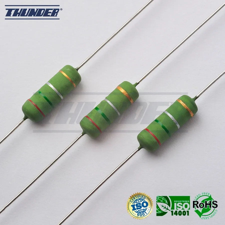 A wirewound resistor with visible winding.