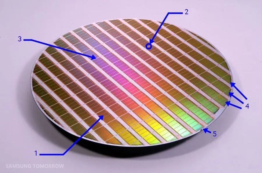 Image of a silicon wafer being processed.