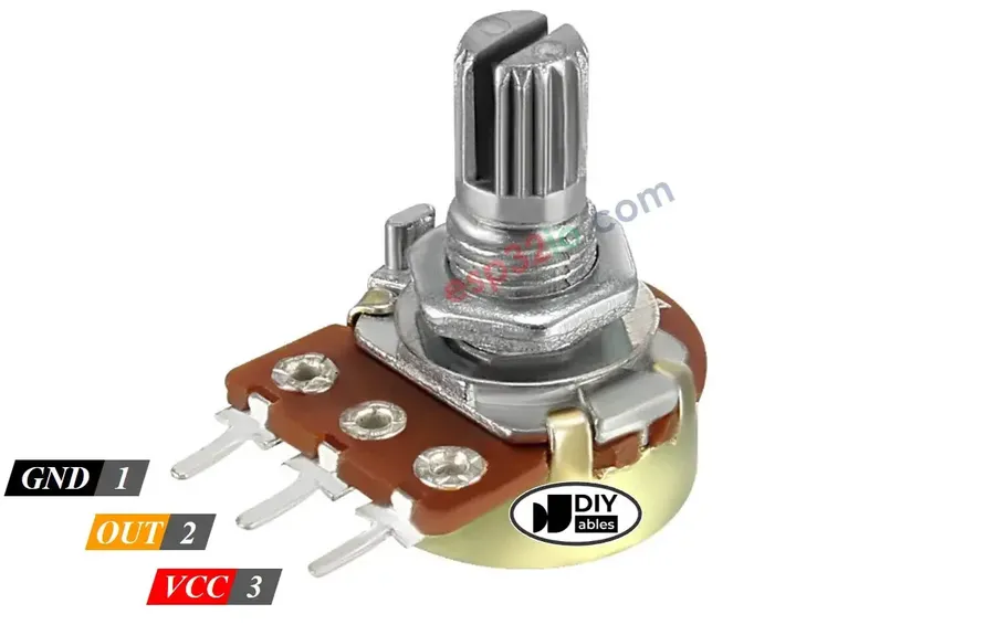 A diagram showing the pin layout of a typical potentiometer.