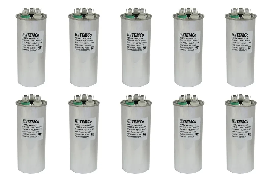 Different sizes of dual run capacitors.