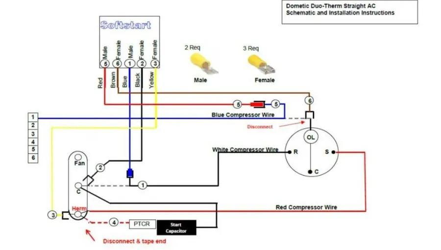 A wiring diagram showing how to connect a dual run capacitor.