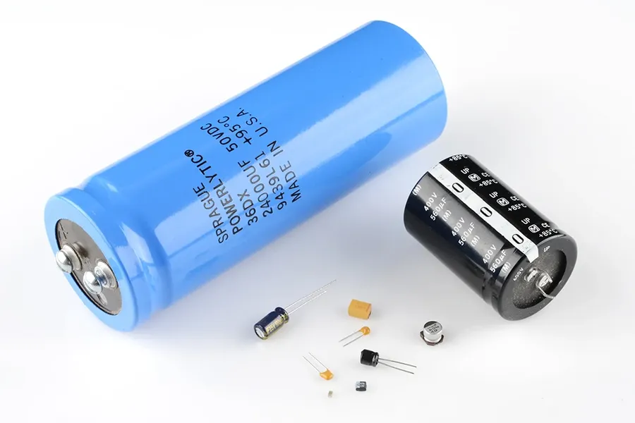 Multiple capacitors from various brands.