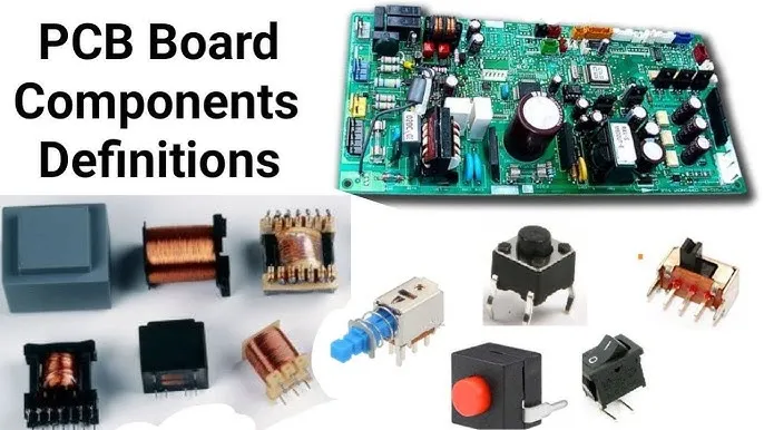 A detailed view of electronic components on an air conditioner PCB.