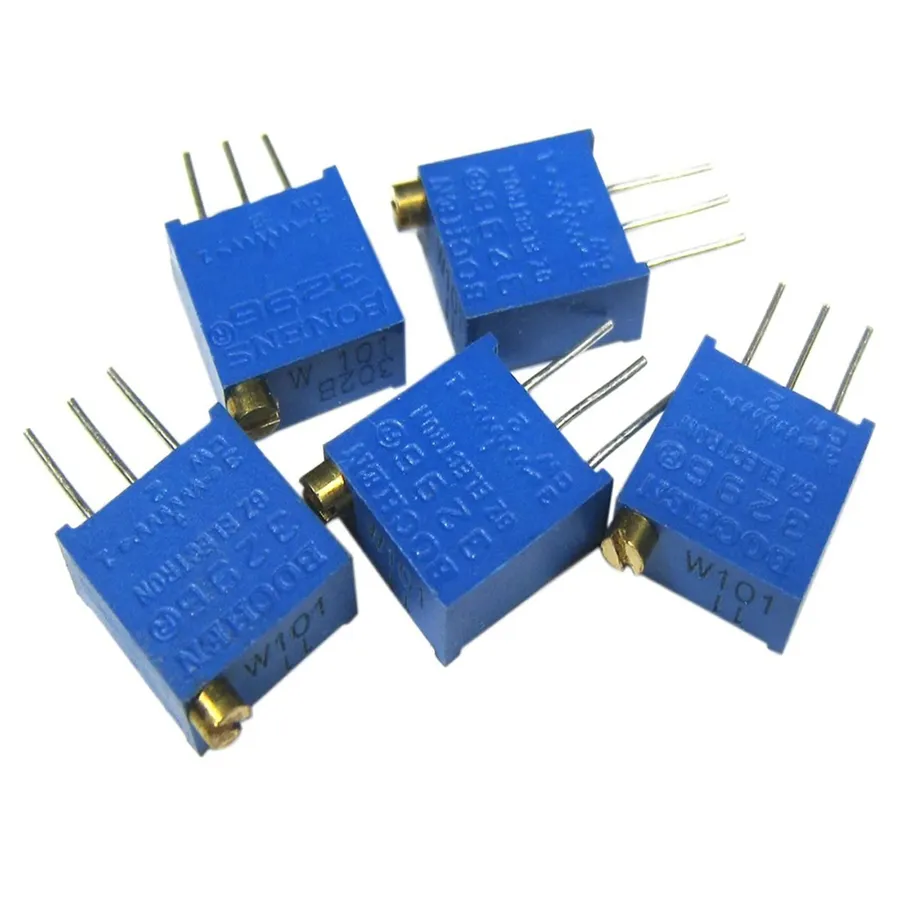 A trimmer resistor mounted on a circuit board.