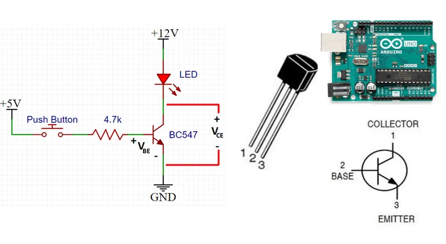 A circuit board demonstrating a practical application of the BC547 transistor.