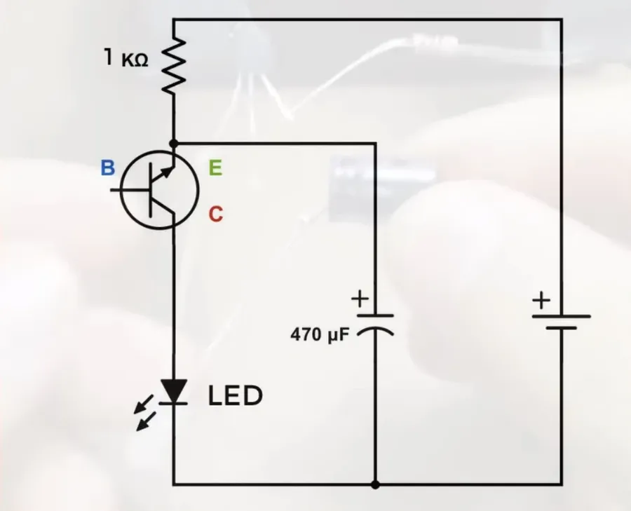A circuit diagram that uses a BC547 to control an LED.