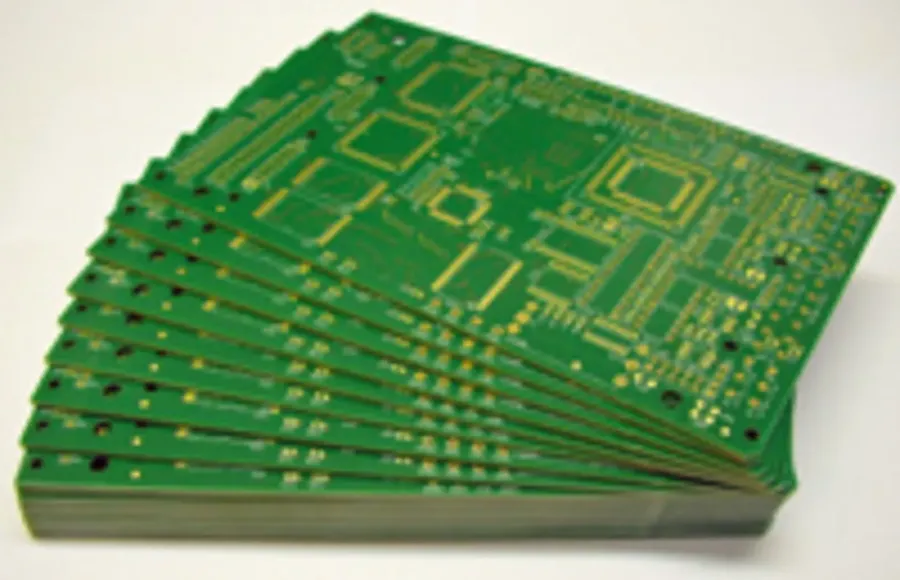 Close-up view of a multilayer printed circuit board.