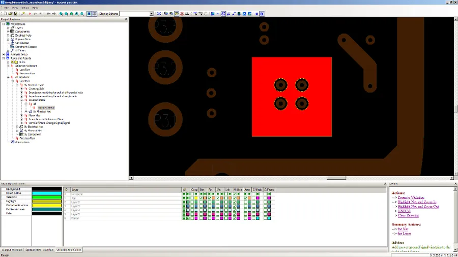 A PCB design software window highlighting design rule check errors on a schematic.