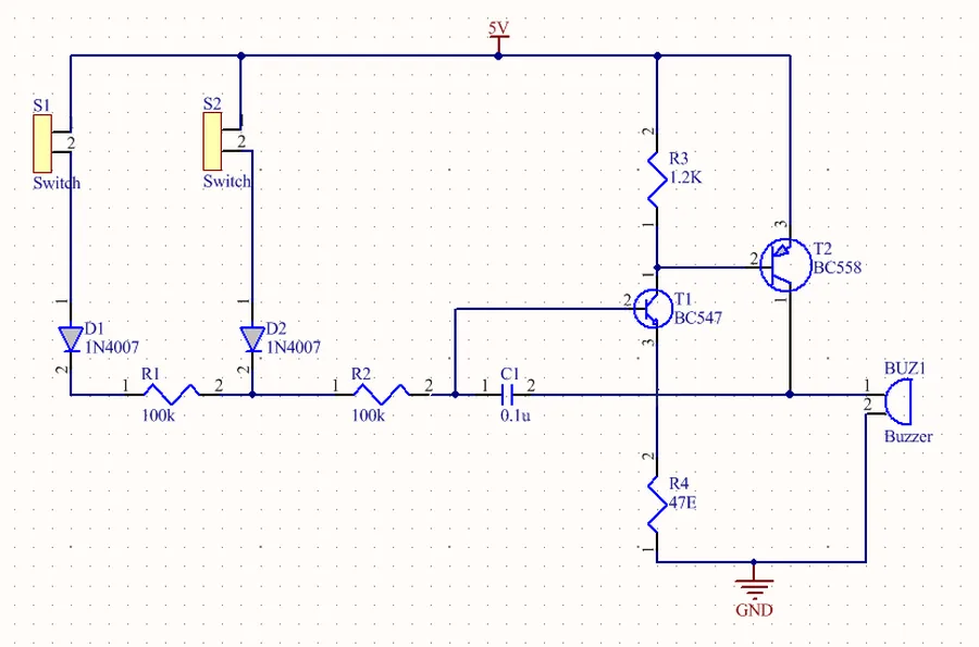 A side-by-side view of a PCB schematic diagram and its corresponding physical PCB layout.