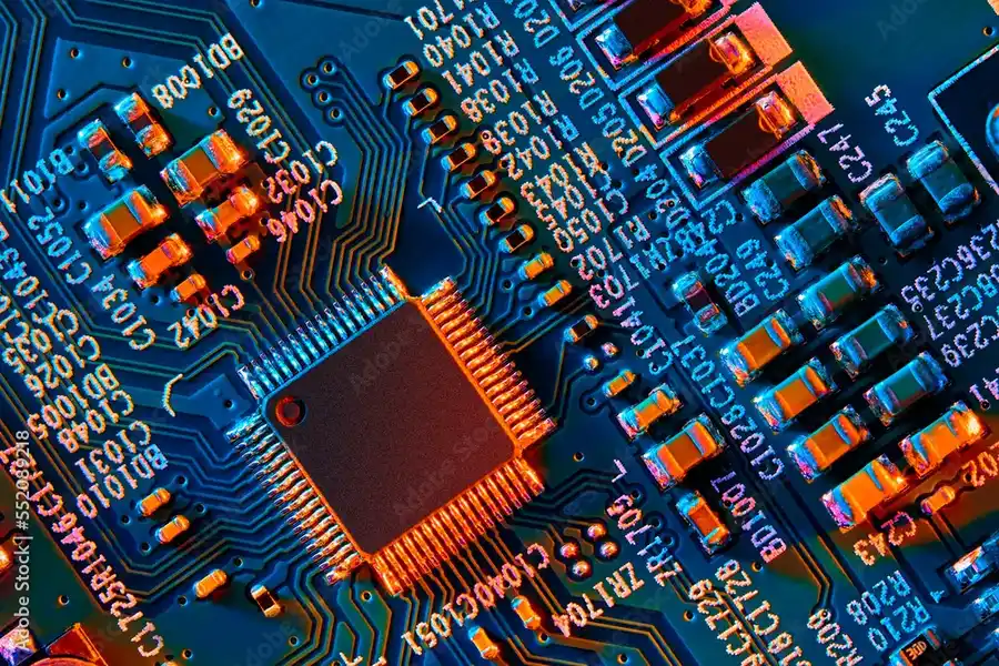 A close-up view of a circuit board with various electronic components.