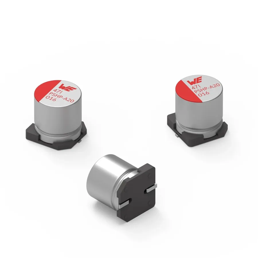Aluminum and polymer electrolytic capacitors together.