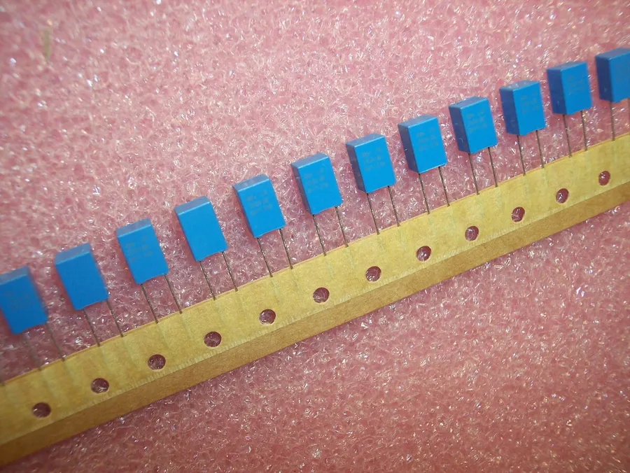 Close up shot of film capacitors.