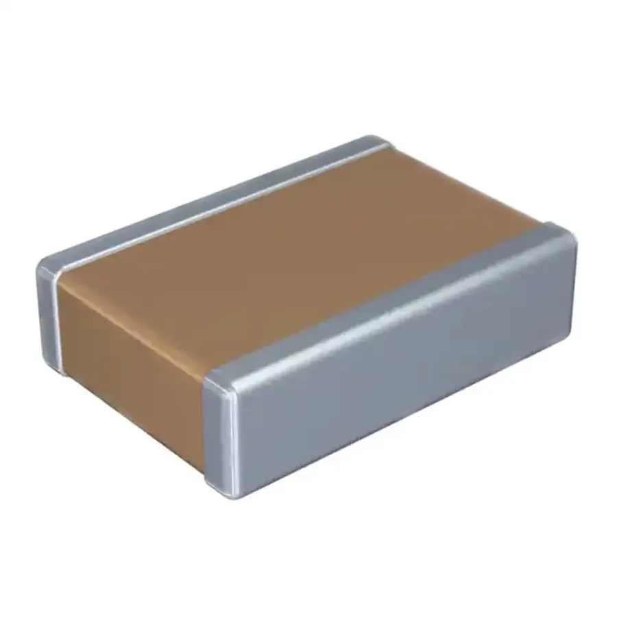 Close up of ceramic capacitors mounted on a PCB.