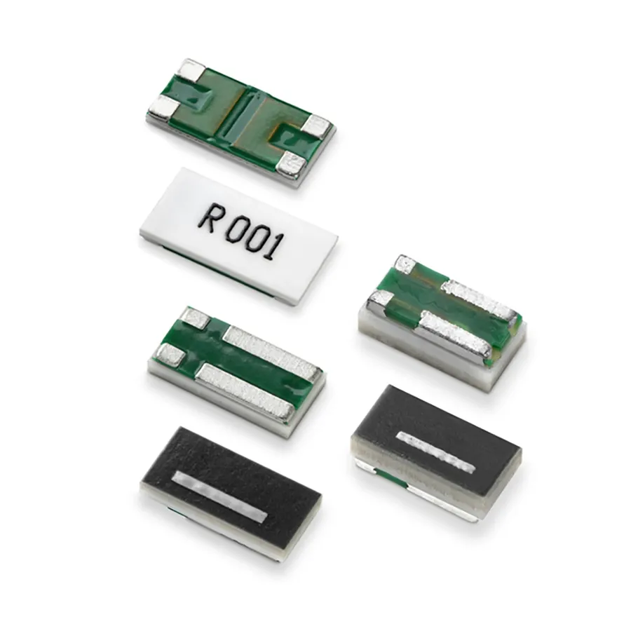 A close-up showing various surface mount resistors on a PCB.