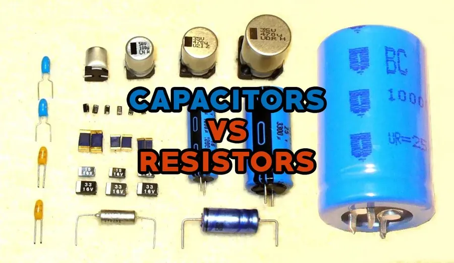 A close-up of various resistors and capacitors.