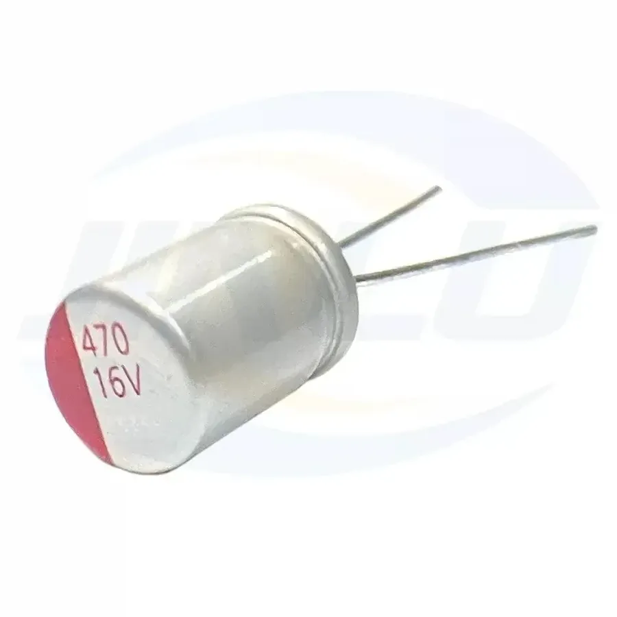 An electrolytic 100uF capacitor correctly installed on a PCB.