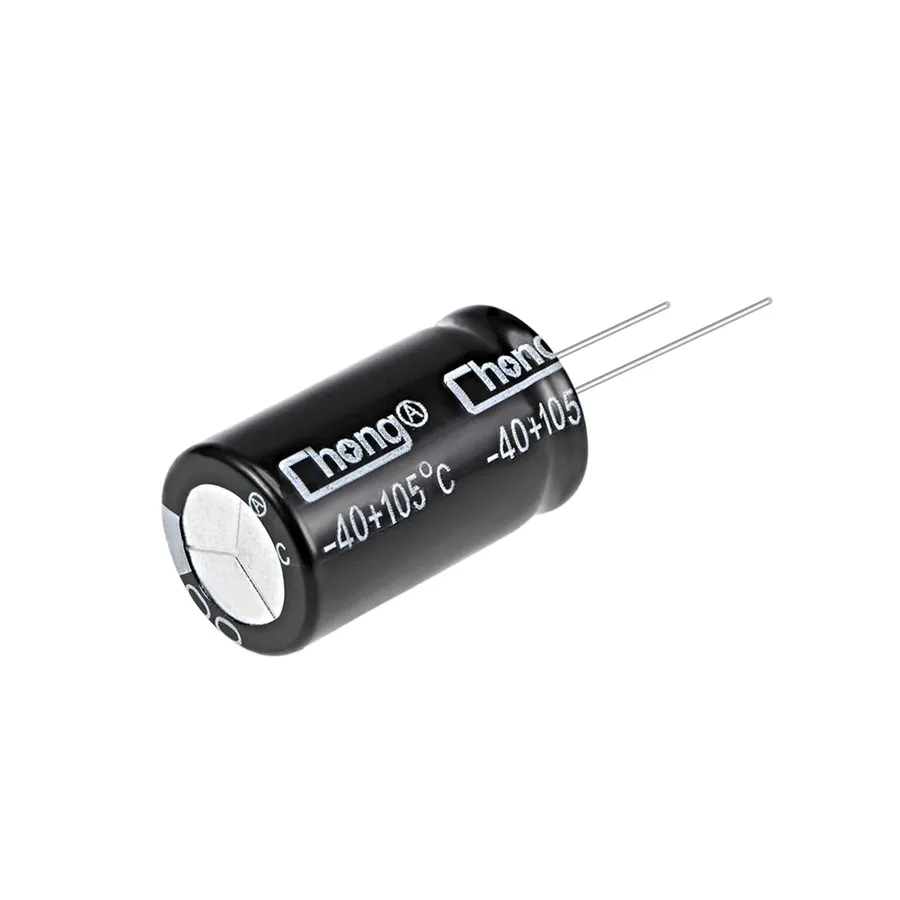 A group of aluminum electrolytic capacitors.