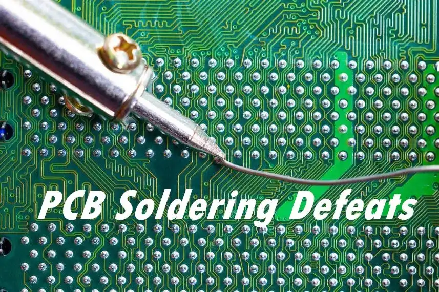 A close up of PCB with potential soldering defects.