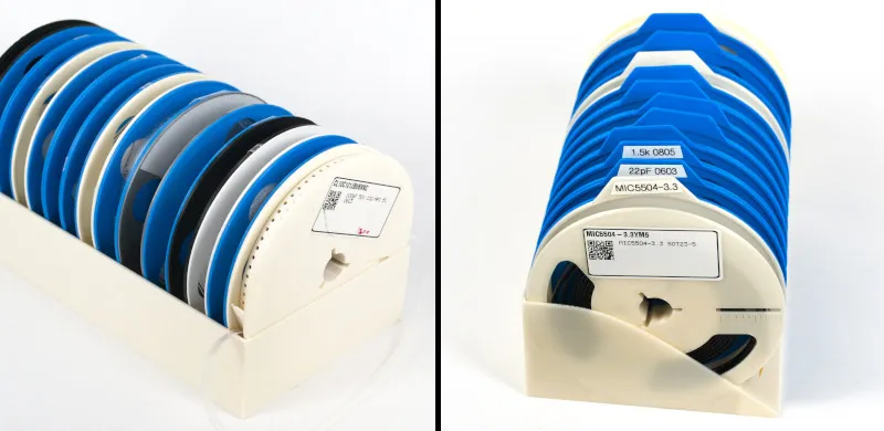 Various reels of surface mount components.