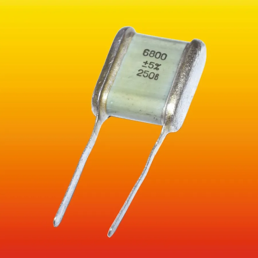 A silver mica capacitor in a high-frequency circuit.