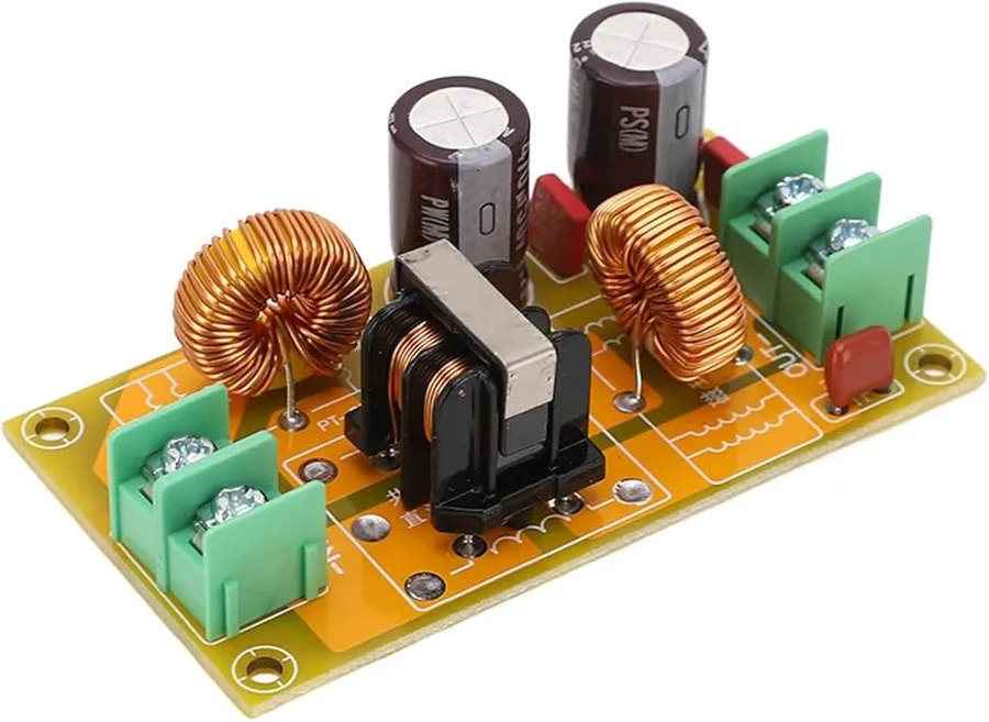 Various EMI filters on a circuit board.