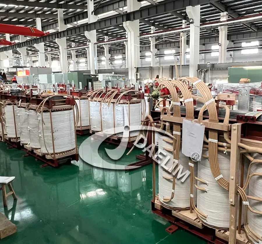 A production line for manufacturing transformers.