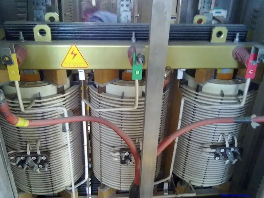 A close-up of transformer windings on a ferrite core.