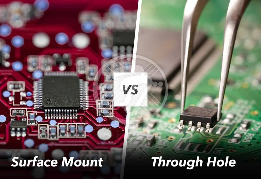 A comparison image of surface mount resistors and through-hole resistors.