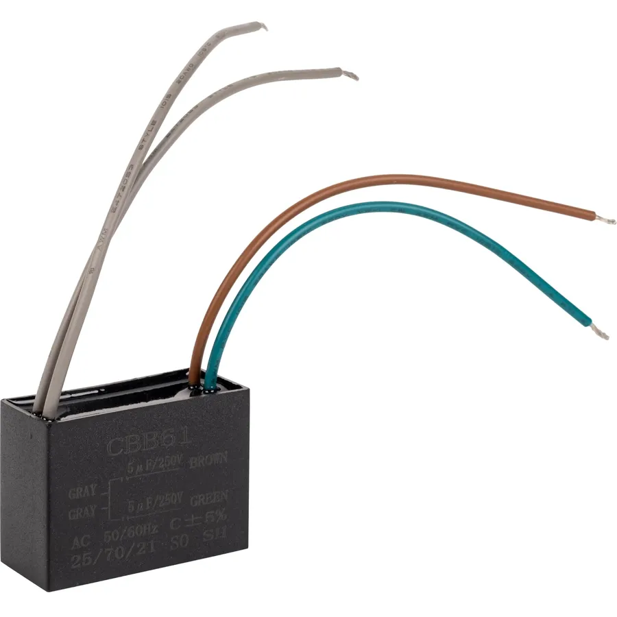 Wiring diagram of a ceiling fan capacitor.