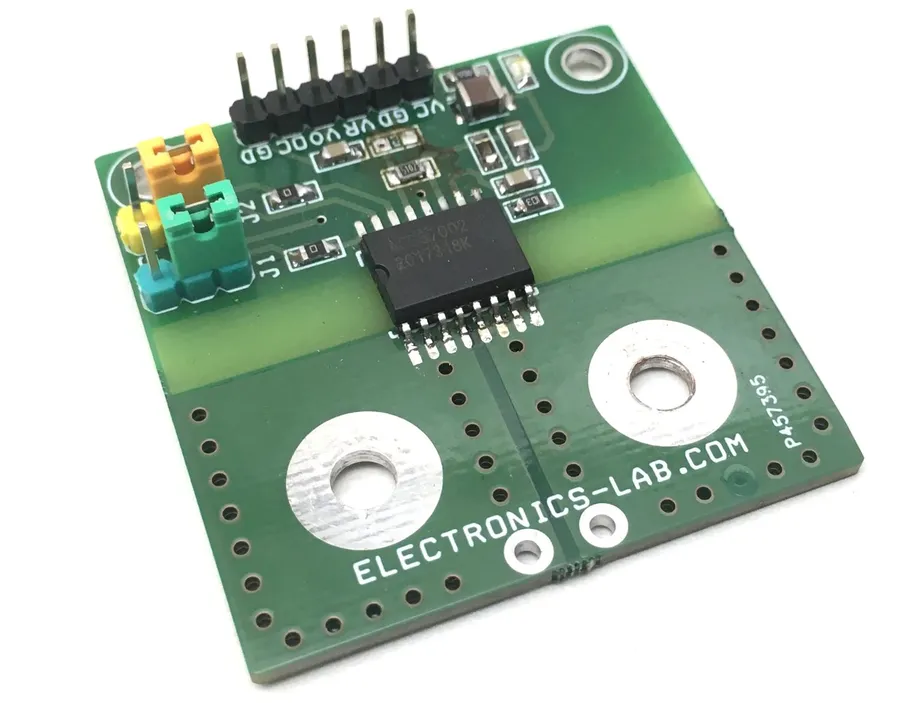 A circuit board with a current sensing resistor.
