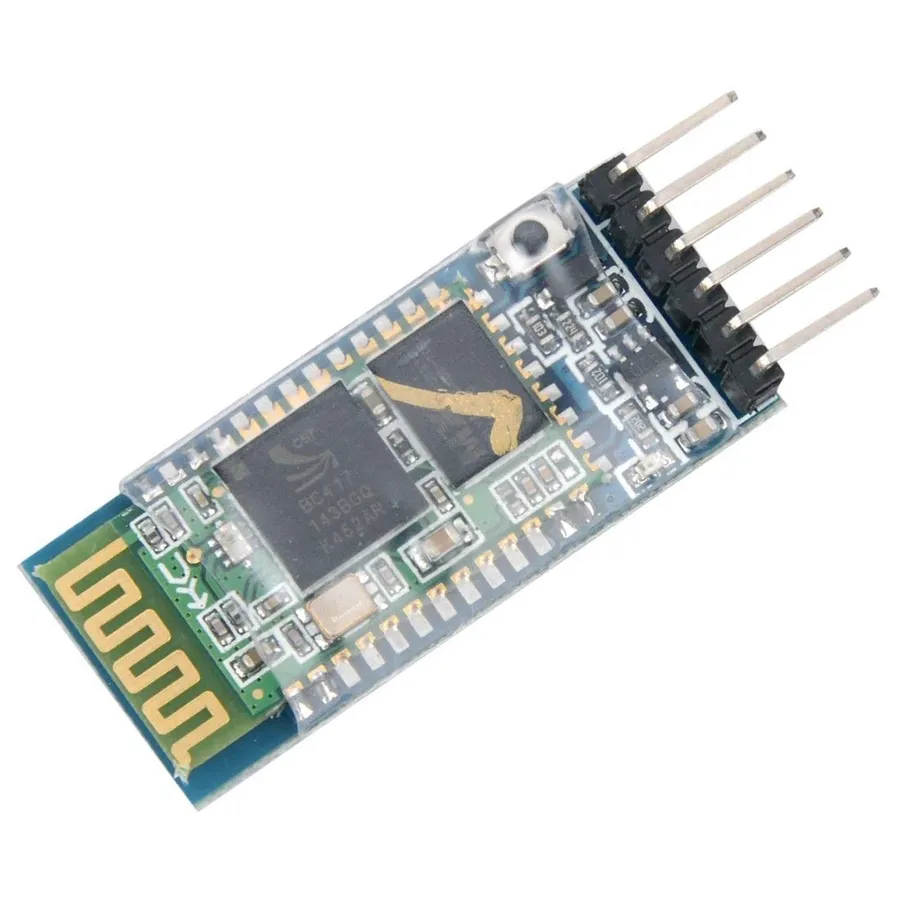 An Arduino board with a Bluetooth module connected for wireless communication.