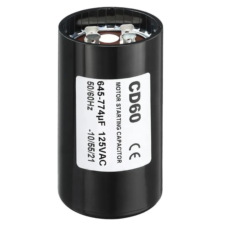 A close-up of a motor run capacitor.