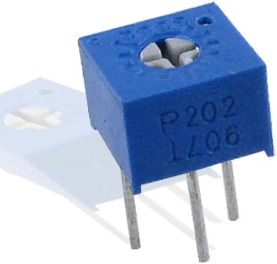 A small trimmer potentiometer on a circuit board.