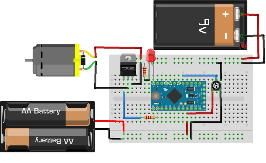 A circuit board showcasing the TIP120 transistor in use.