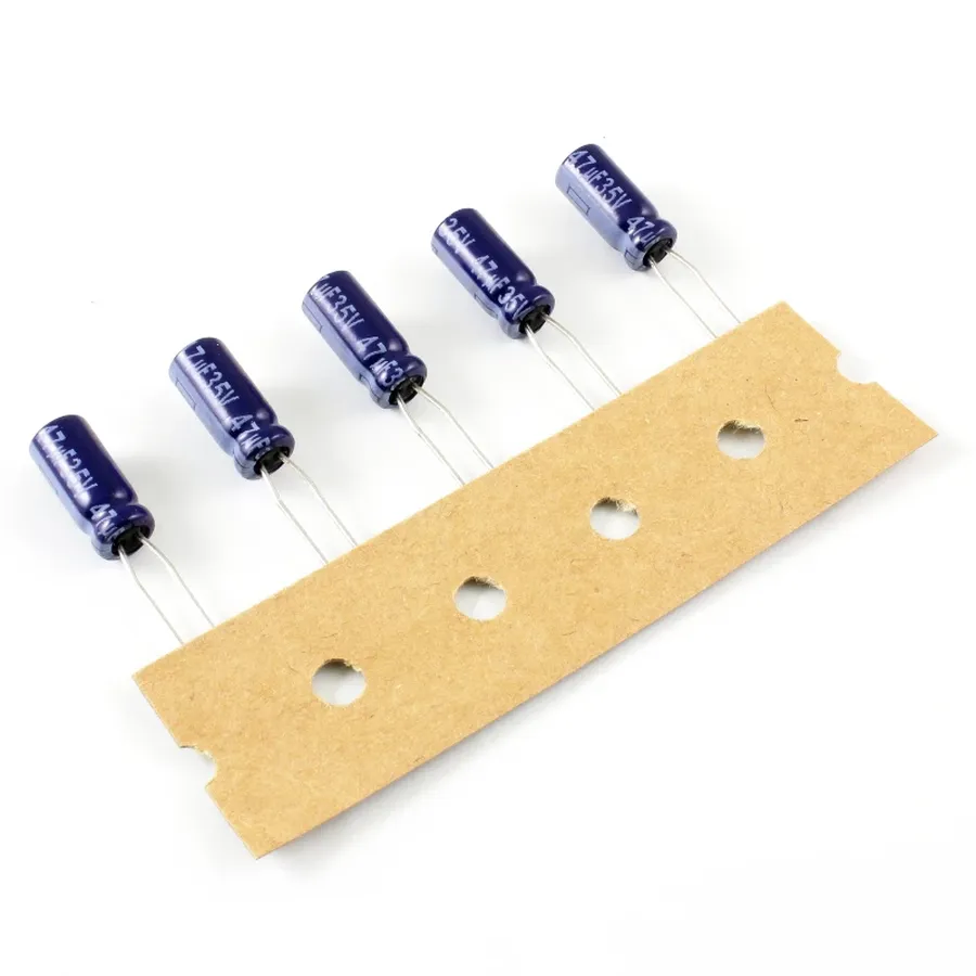 Various types of 47uF capacitors, including ceramic, electrolytic, and tantalum.